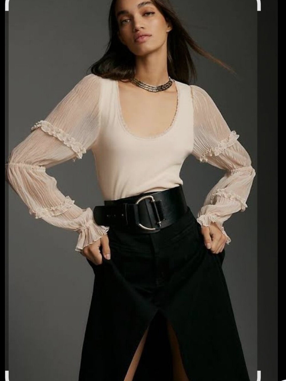 Anthropologie Sheer Puff-Sleeve Top in Cream